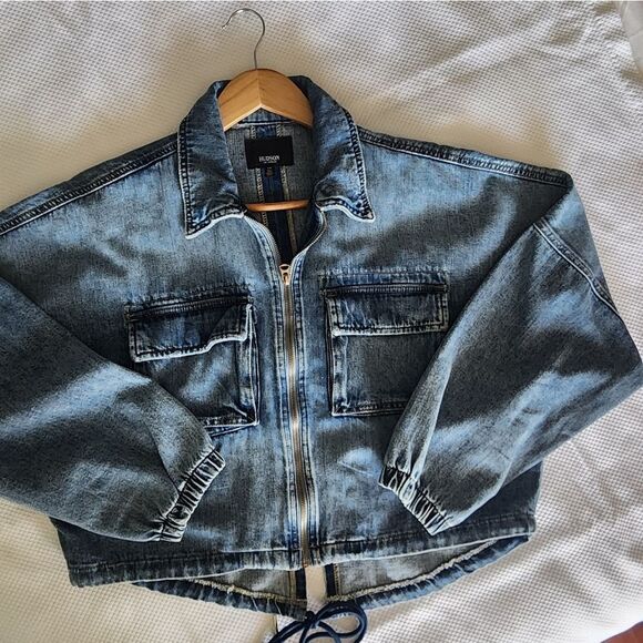 Hudson jean light jacket crop zip up back tie front pockets - Picture 7 of 14